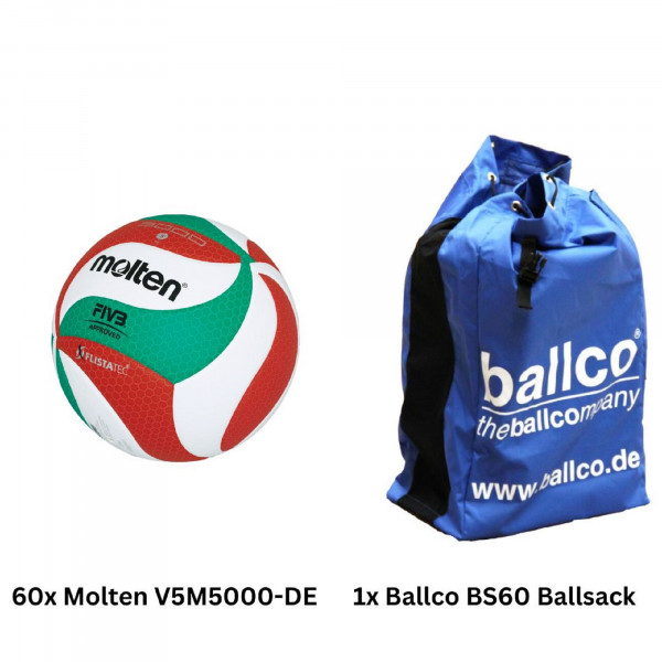 60x Molten Volleyball V5M5000-DE & 1x BS60 Ballsack